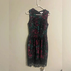 Anthropologie Wolven Size 4 Floral Dress Black Lace Overlay Fit Flare